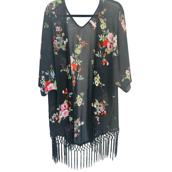 Xhilaration M/L Floral Kimono With Fringe Hem - Picture 1 of 11